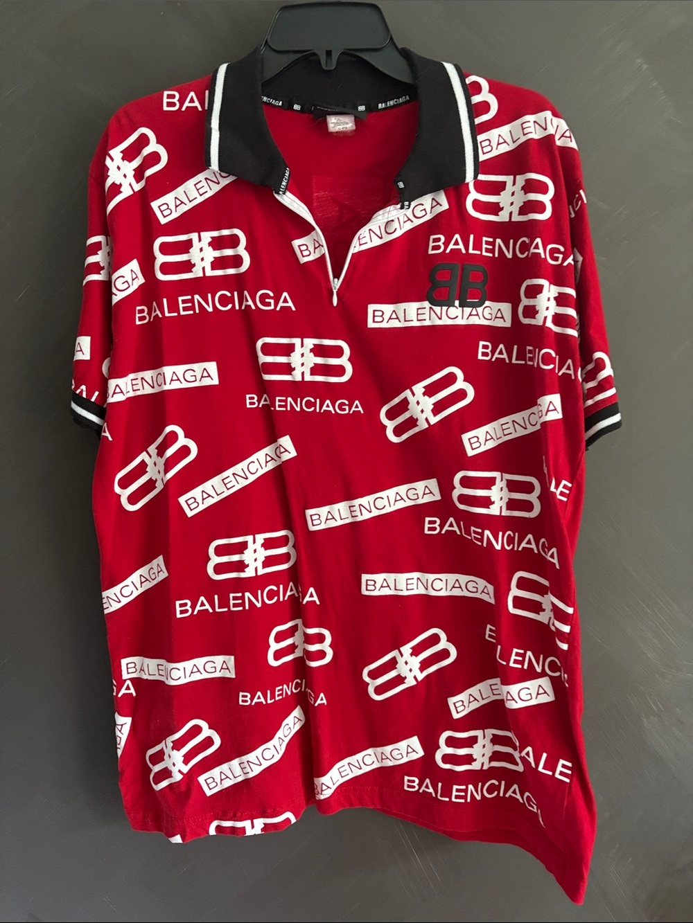 Balenciaga Red Polo with Black Contrast Collar and White Logo Print